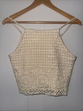 love on a hanger Cream Crochet Crop Top